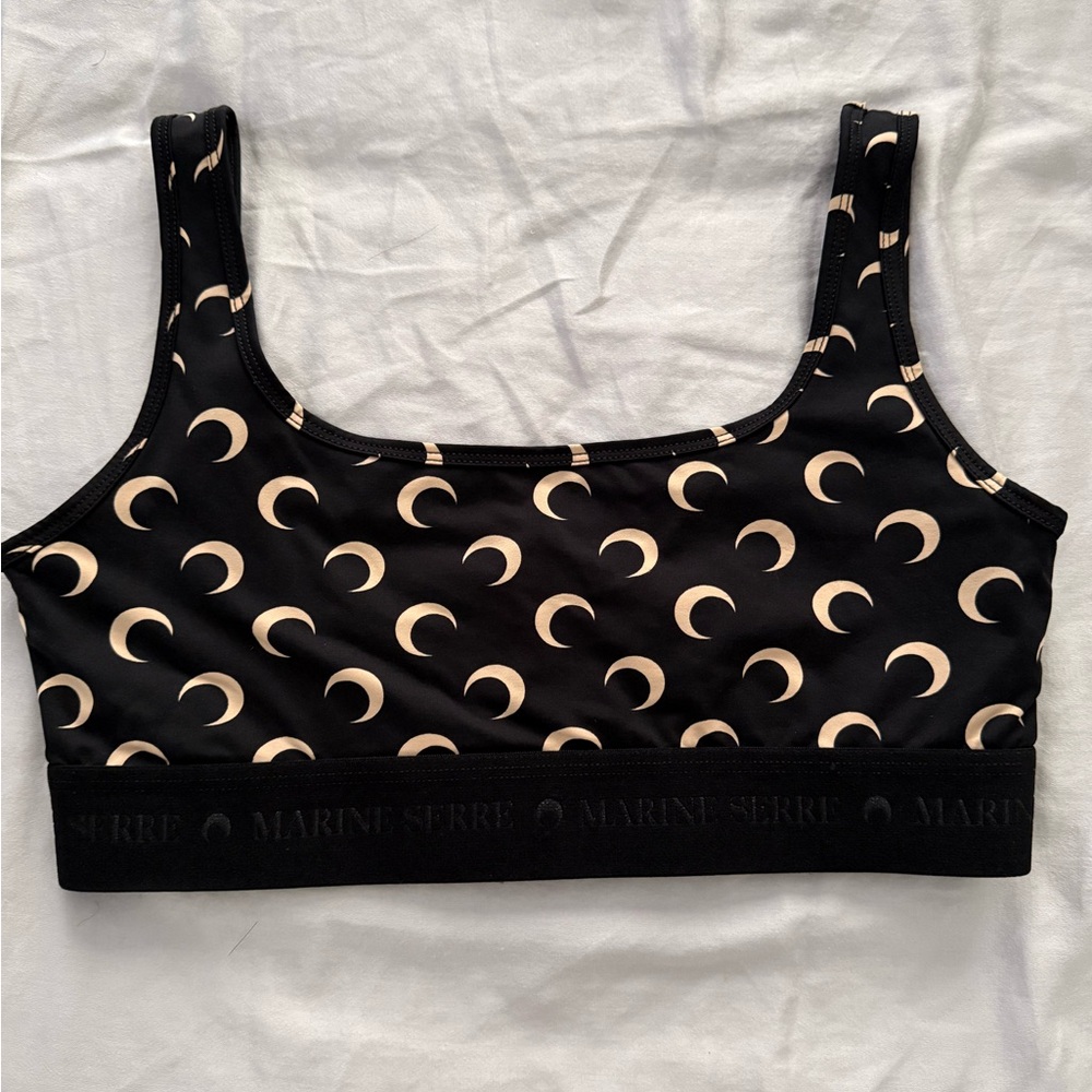Marine Serre Black and Cream Crescent Sports Bra